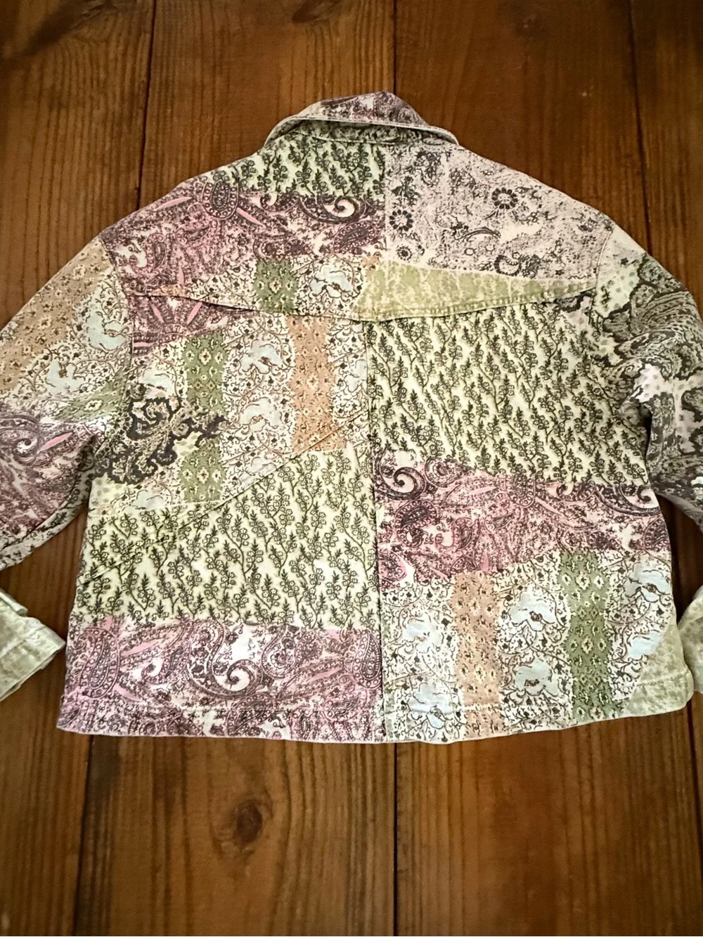 Free People Nadia Moto Jacket Oversized XS Patchwork Paisley Floral Cotton Boho